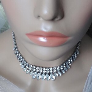 Vintage Rhinestone Necklace, 16 inch, WEISS costume, 1940-1950s, Collectible, Wedding, Bridal, see description below image 2