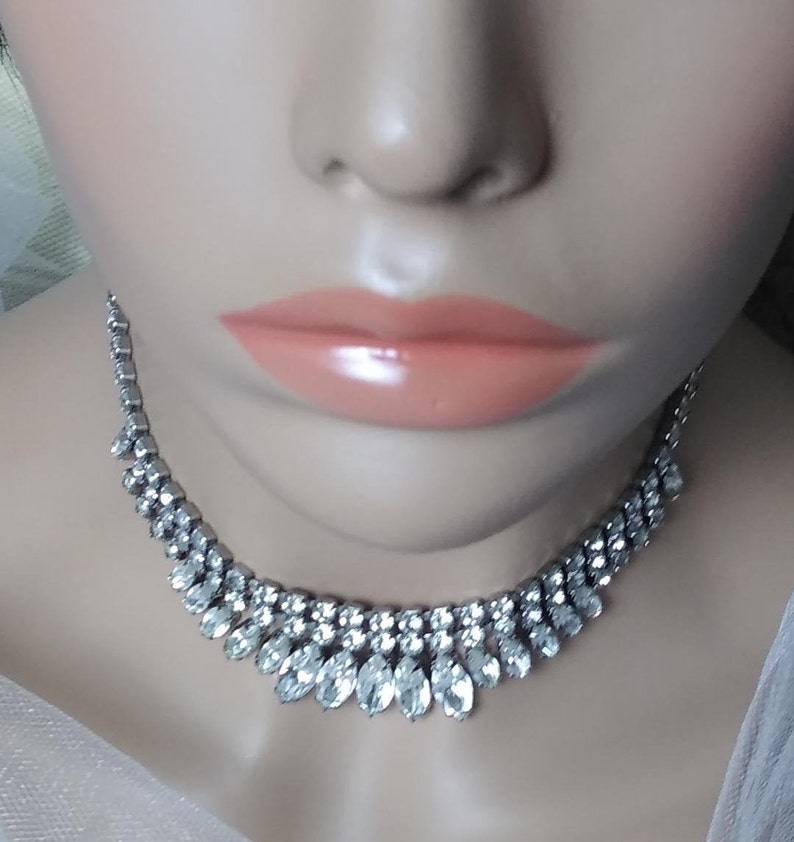 Vintage Rhinestone Necklace, 16 inch, WEISS costume, 1940-1950s, Collectible, Wedding, Bridal, see description below image 2