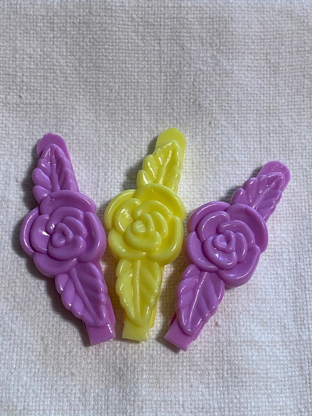 Vintage Rose Barrettes 3 Goody Novelty Hair Accessories Clips Pastel