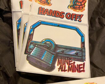 Retro 90s Bookplate Stickers, Hands Off, Mine All Mine, Name Label