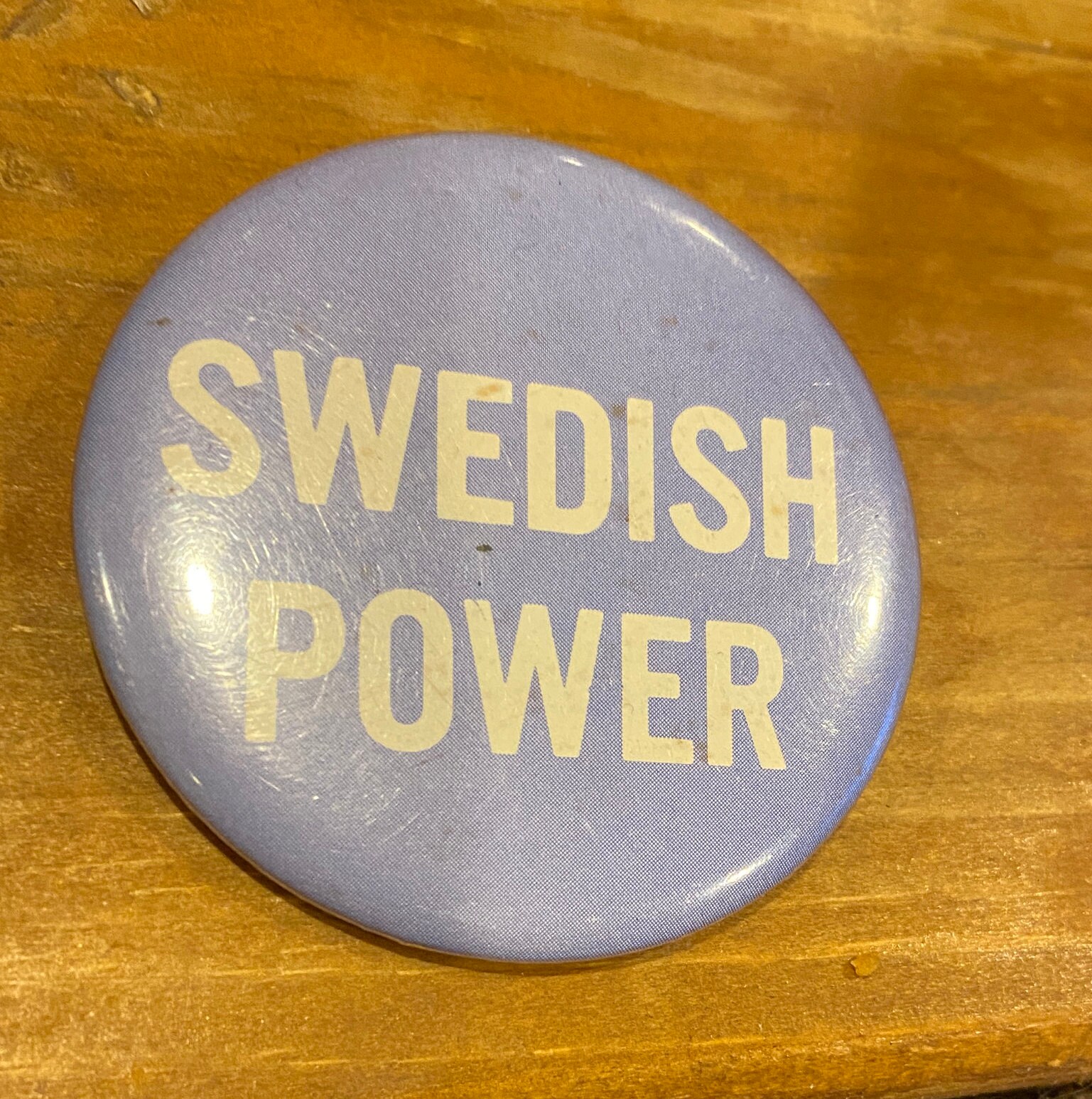 Swedish Power Pin Vintage Blue and White
