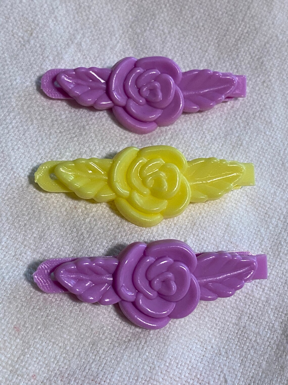 Vintage Rose Barrettes 3 Goody Novelty Hair Accessories Clips Pastel