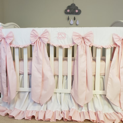 Baby Girl Ruffle Crib Bed Set White Ruffled Crib Skirt Pink Etsy