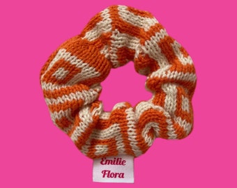 Knitted Scrunchie - Optical - Orange and Cream - Hair Accessory