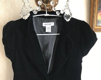 Vintage 90s Women Black Silk Velvet Bolero Wet Effect Black Velvet by CHEROKEE XXS size