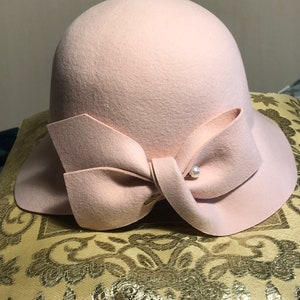 Cloche Hat Wool Women Hat 1920s Powder Pink