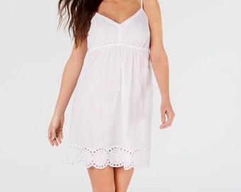 Vintage Womens Summer night dress silk by CHARTER CLUB Intimates White Eyelet Sleepwear Nightgown Size: XXL