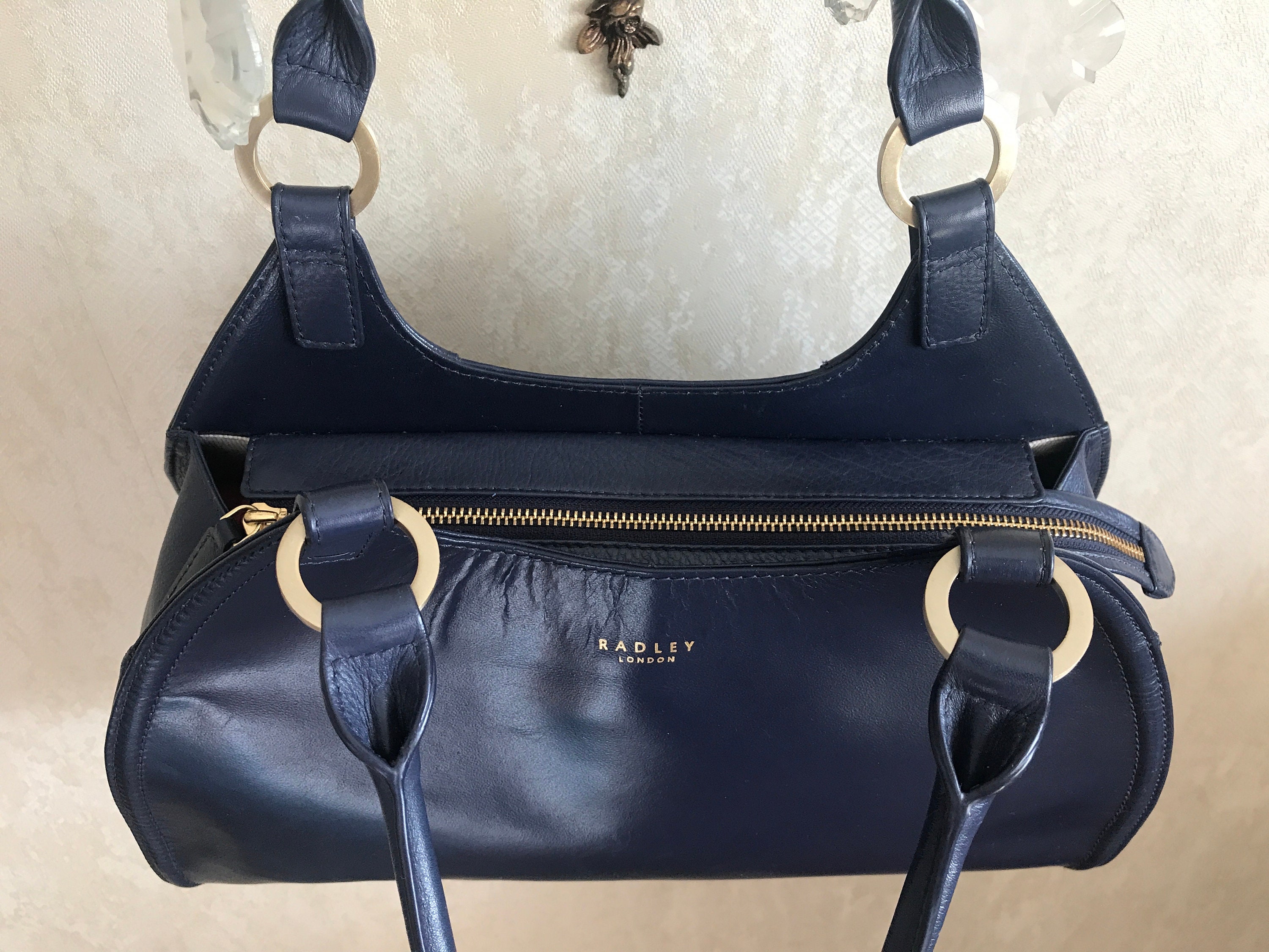 Vintage 90 s Vintage Navy Leather Tote Bag by Radley Etsy