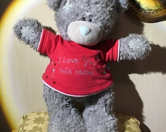 Vintage Seltener 90er Me to You Großer Teddybär im T-Shirt „Ich liebe dich so sehr“