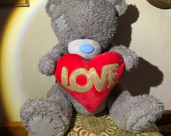 Grand ours en peluche rare vintage des années 90 Me to You avec coeur rouge « LOVE »