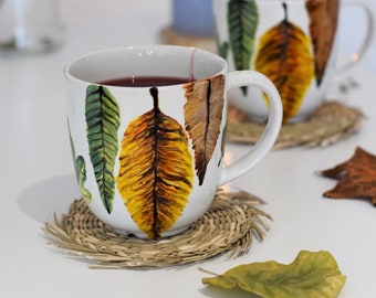 Autumn Mug, Hand Painted Cup, Inspired By Nature, Lover Of Autumn, Colorful Leaves, Tea Coffee Lover Gift, Your Cozy Moments