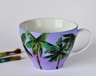 Palm Tree Mug Hand Painted, Tropical Palm, Summer Mug, Palm Lovers, Amantes de Las Palmeras, Taza Pintada a Mano