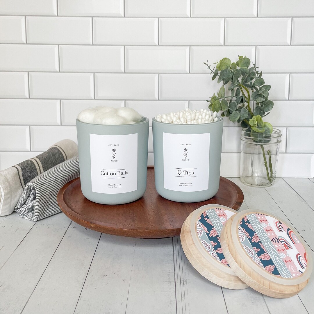Qtip & Cotton Ball Canister Holders Jars With Labels Etsy