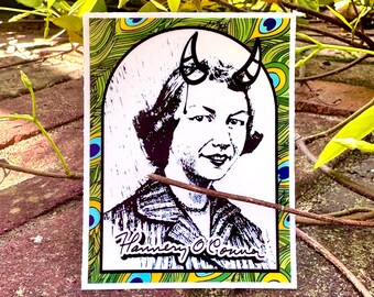 Flannery O’Connor vinyl 3” sticker, Southern Lit, Punk Rock Peacock, Flannery went down to Georgia