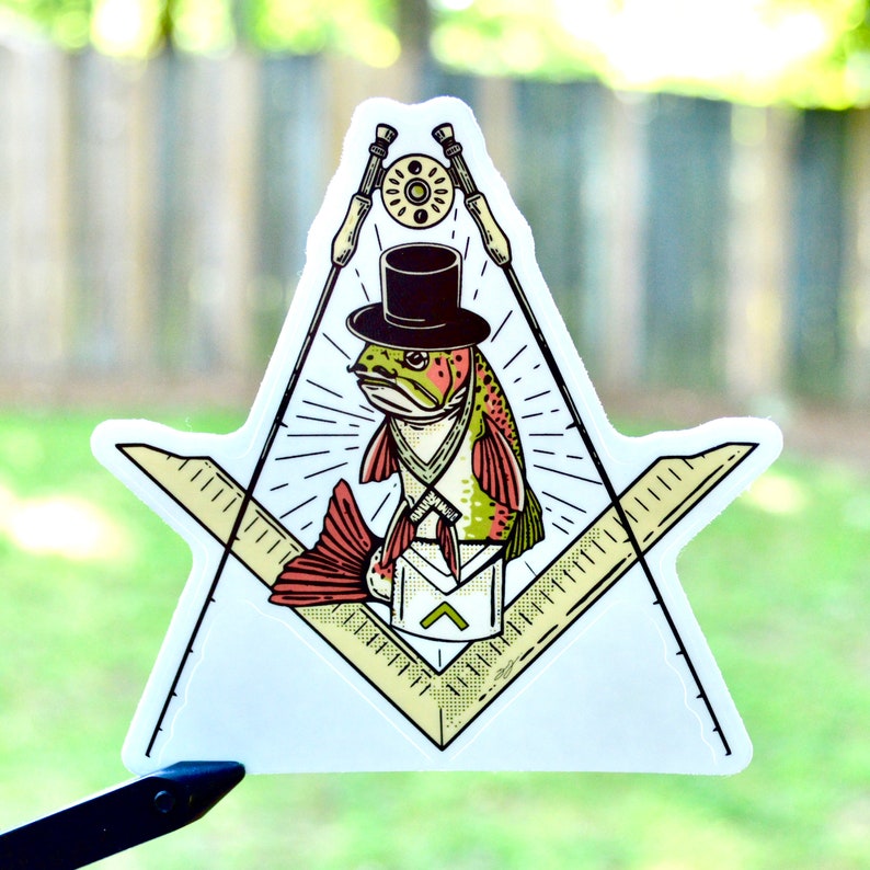 Freemason Fly Fishing 3, 4, and 5 Kiss-Cut Vinyl Sticker image 1