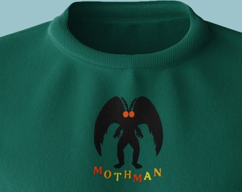 Mothman Embroidered Sweatshirt Cryptid Jumper Cryptozoology Point Pleasant Moth Man Sweatshirt Crewneck Embroidered Cute