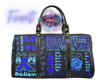 Colon Cancer Travel Bag | Custom Travel Bag | Personalized Travel Bag | Colon Cancer Survivor l Colon Cancer Warrior l Blue Ribbon