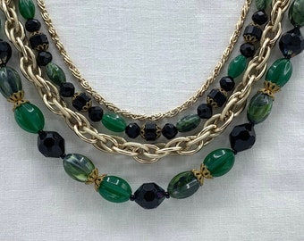 Vintage Green W. Germany Four Strand Necklace