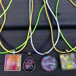 Necklace Handmade, Original Acrylic Pour Art Pendant