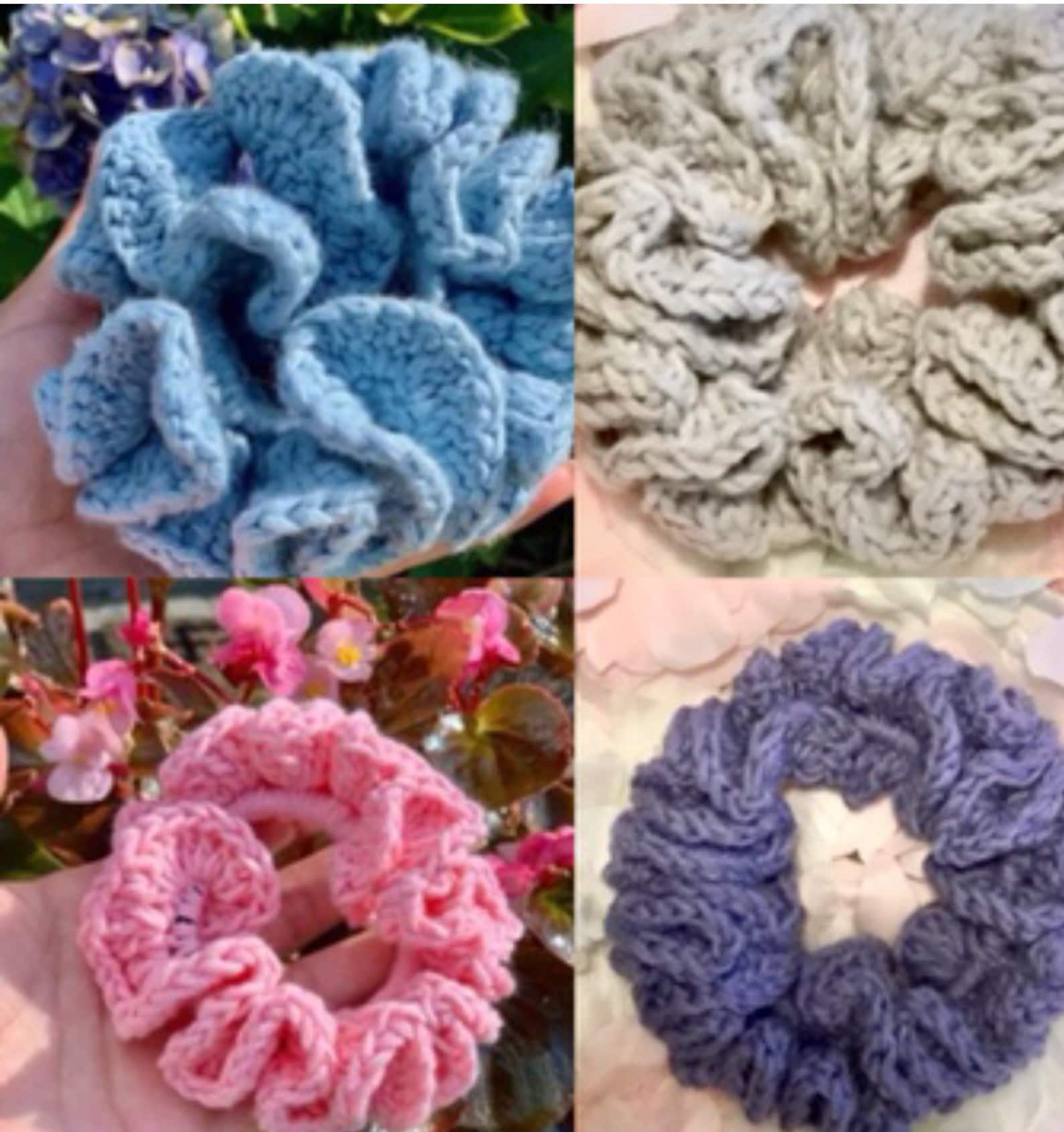 Set of Two Crochet Scrunchies Handmade Scrunchies Etsy