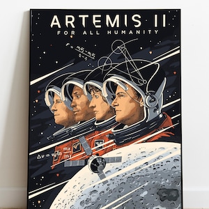 Artemis II Crew Vintage-Style Illustration Poster(Hand Signed) 18 x 24”