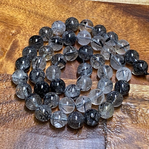 Sensational Quality Natural 7A Black Tourmalated Quartz Gemstone Beads for Jewelry/Craft Making, Round 6mm-10mm