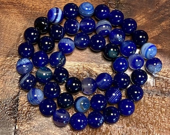 Midnight Blue Striped Agate: Striking Natural Stone Beads for Jewelry/Craft Making, Round; 4mm, 6mm, 8mm, 10mm