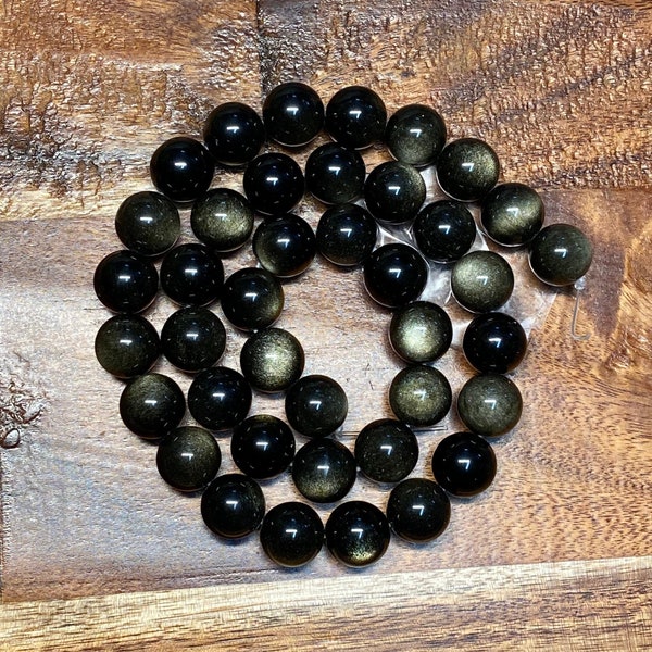 Impressionnantes perles d'obsidienne naturelle dorée 7A pour la fabrication de bijoux/artisanat, Rond : 6 mm, 8 mm, 10 mm