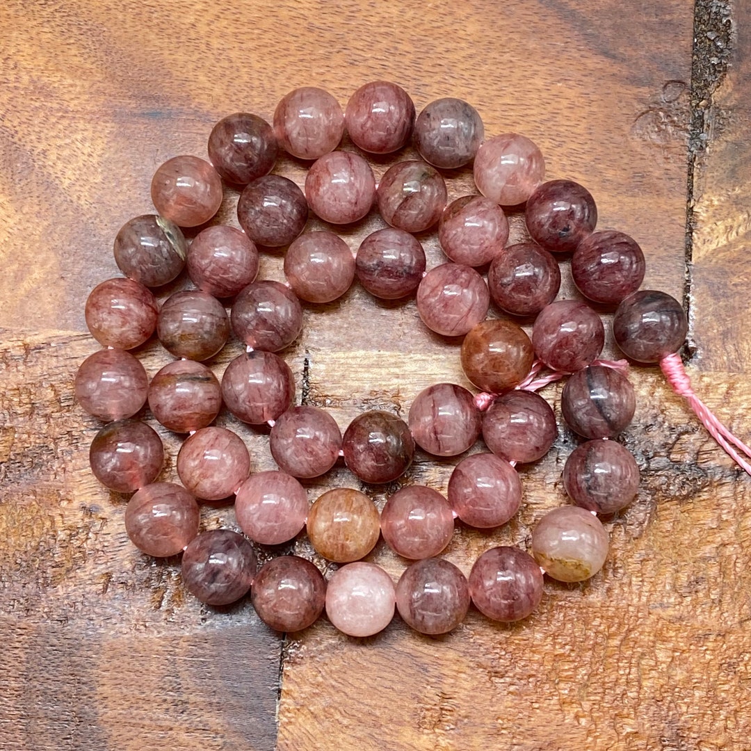 35cm Strand Of 6mm Round Strawberry Quartz Gemstone Beads - Pink, Natural, For Jewelry Making