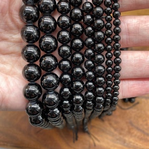 Gorgeous Natural 7A Genuine Black Tourmaline Gemstone/Natural Stone Beads for Jewelry/Craft Making, Round: 4mm-10mm image 2