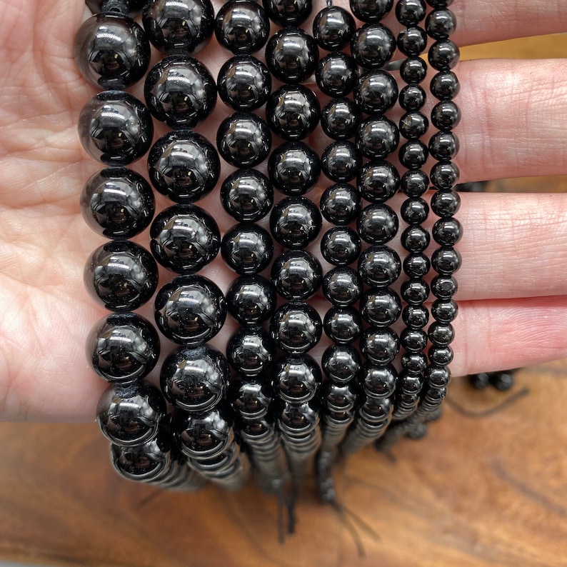 Gorgeous Natural 7A Genuine Black Tourmaline Gemstone/Natural Stone Beads for Jewelry/Craft Making, Round: 4mm-10mm image 2