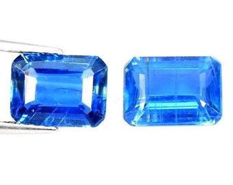 Breathtaking Pair Natural Royal Blue Kyanite Emerald Cut Gemstones