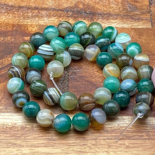 Charming Natural Mixed Colored Green Striped Agate Gemstone Beads for Jewelry/Craft Making, Round: 6mm, 8mm