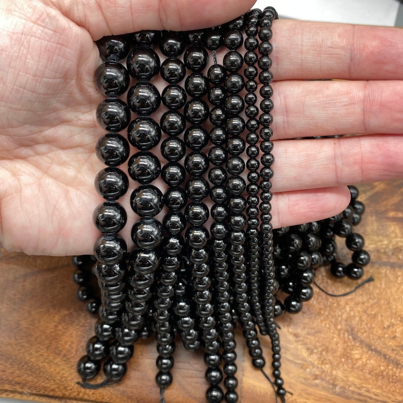 Gorgeous Natural 7A Genuine Black Tourmaline Gemstone/Natural Stone Beads for Jewelry/Craft Making, Round: 4mm-10mm image 8
