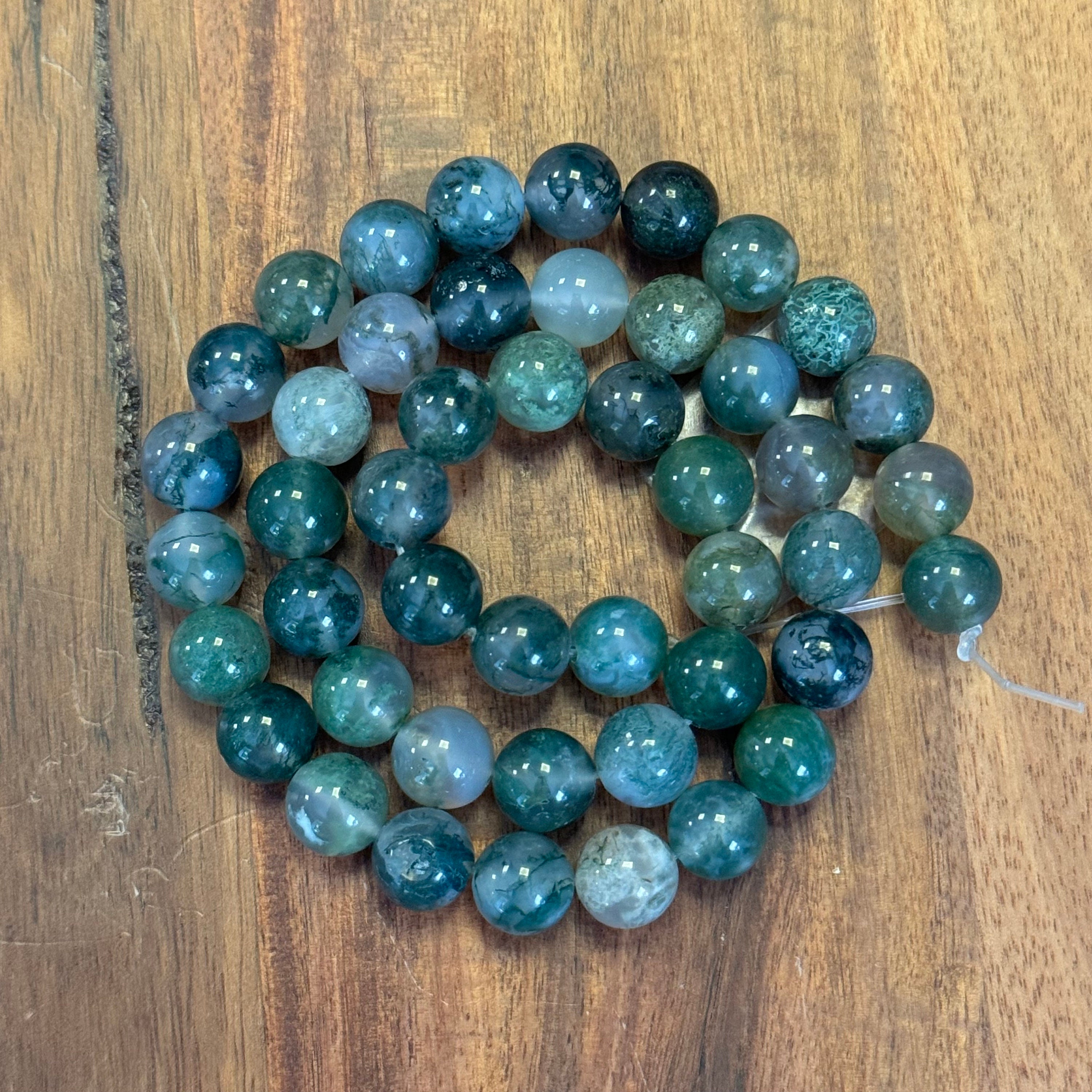 7A Moss Agate: Refined Natural Stone/Gemstone Beads for Jewelry/Craft Making, Round; 4mm, 6mm, 8mm, 10mm, 12mm