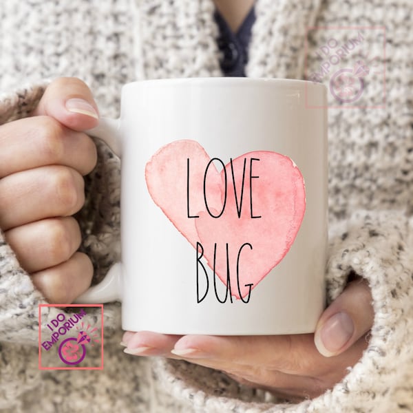 Love Bug Mug, Valentine's Gift, Wedding Gift, Couples Gift, Anniversary Mug, Bridal Party Gift, Wife Girlfriend Mug, Husband Boyfriend Mug