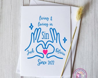 Funny Living In Sin Card, Personalized Greeting Card, Anniversary Card, Move In Together Card For Couples, Greeting Card For Him and Her