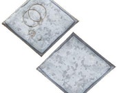 Square Galvanized Tray With Brass-Tone Rim, Set of 2