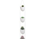 White Ceramic Rope Hanging Planter Set with 4 Planter Pot Containers