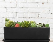 Rectangular Ceramic Succulent Planter with Saucer, Black