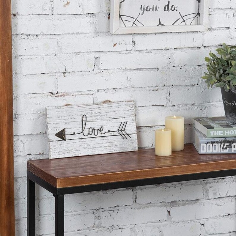 Love Sign 12 Inch Whitewashed Wood /& Metal \u201cLOVE\u201d Sign Arrow for Home Decor