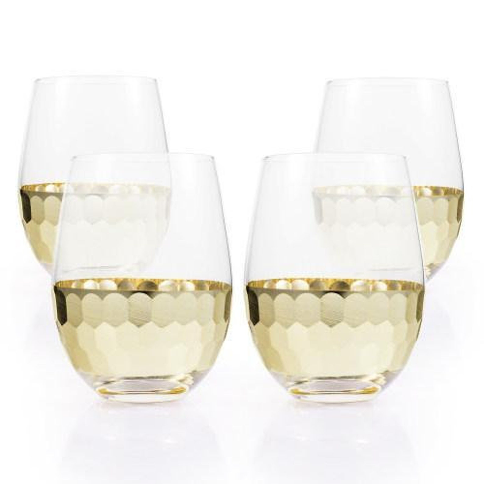 Glass & Goldtone Hammered Design Stemless Wine Glasses Set Etsy