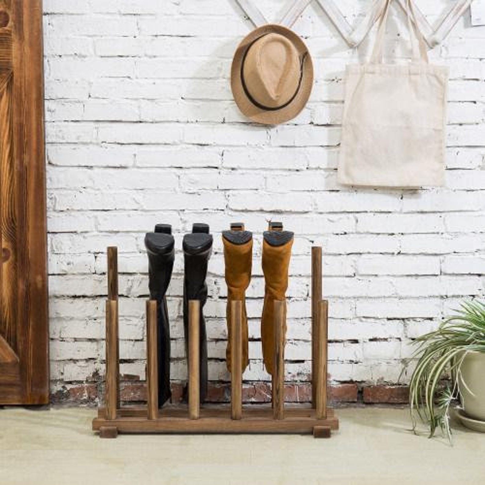 Dark Brown Wood Boot Rack For 6 Pairs Etsy