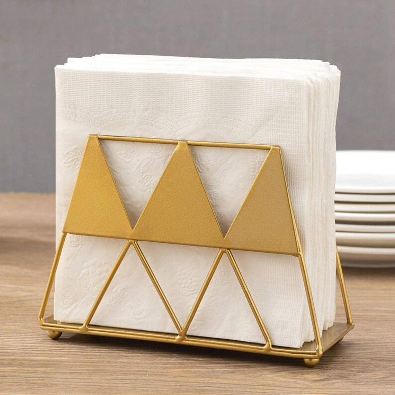 Modern GoldTone Geometric Triangle Metal Napkin Holder Etsy