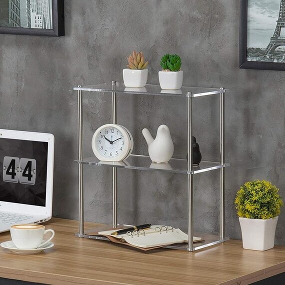 Clear Acrylic Tabletop Display Shelves With Stainless Steel Etsy
