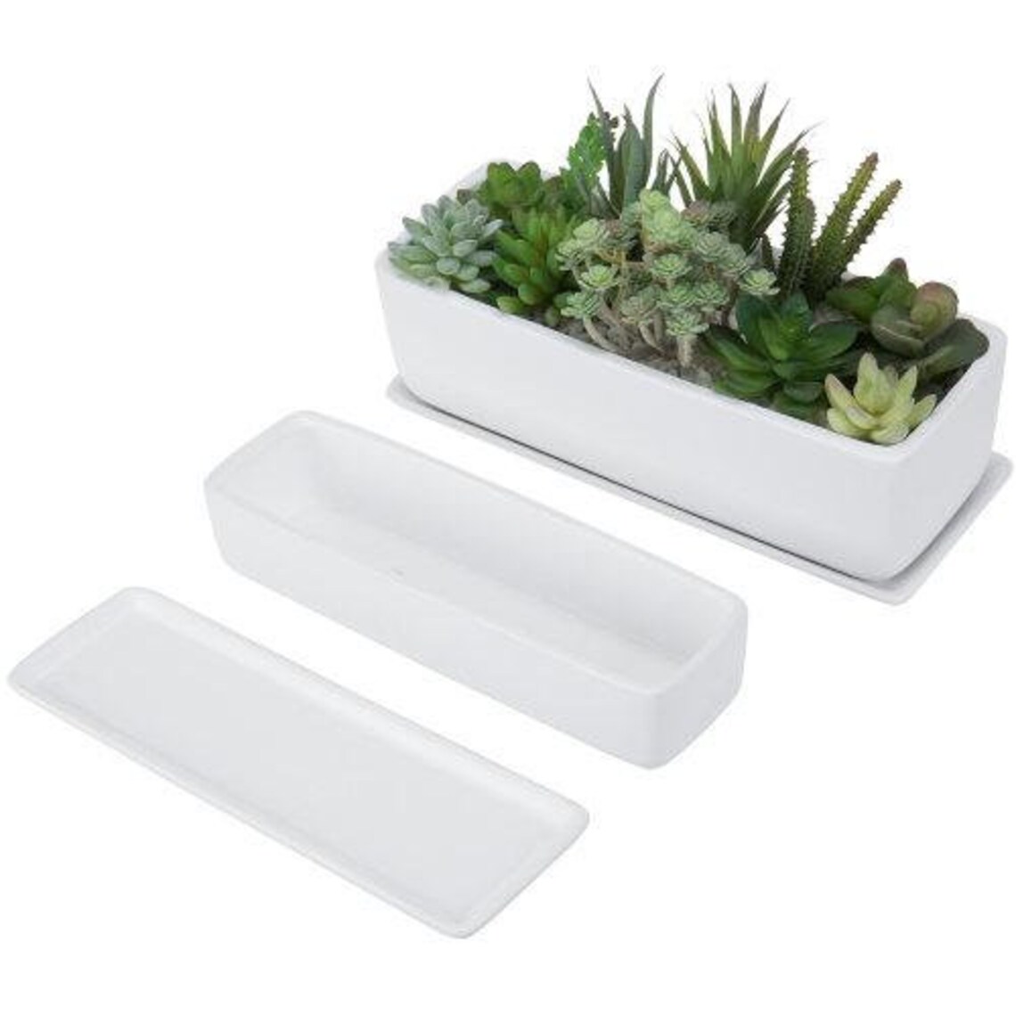 Rectangular Planter Set of 2 Matte White Ceramic Succulent Etsy