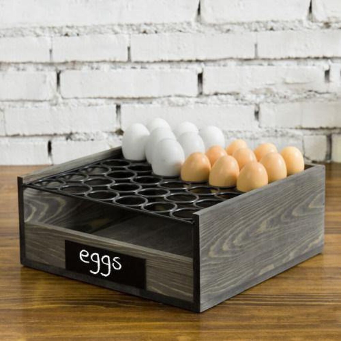 Vintage Gray Wood & Metal Wire Egg Storage Basket w/ Etsy