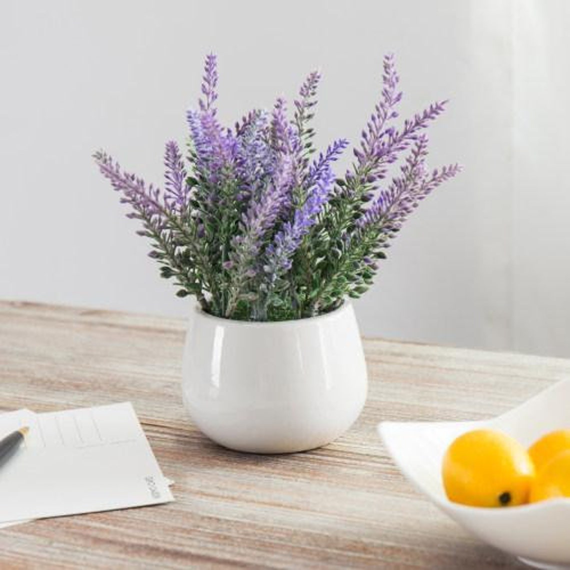 Artificial Lavender Plant W/ White Ceramic Planter Etsy