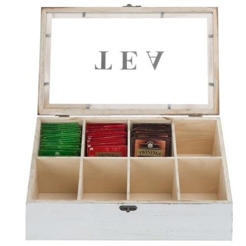 Vintage Wood Tea Box Organizer with Clear Acrylic Lid Etsy