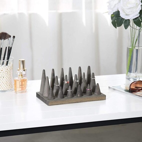 Set of 4 MyGift Geometric Vintage Gray Wood Ring Display Holders Set of 4 MyGift Geometric Vintage Gray Wood Ring Display Holders